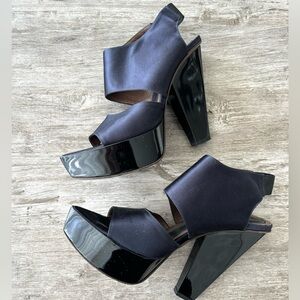 MARNI Platform Heels Satin Black Blue Size 39 Ready To Wear Spring 2008